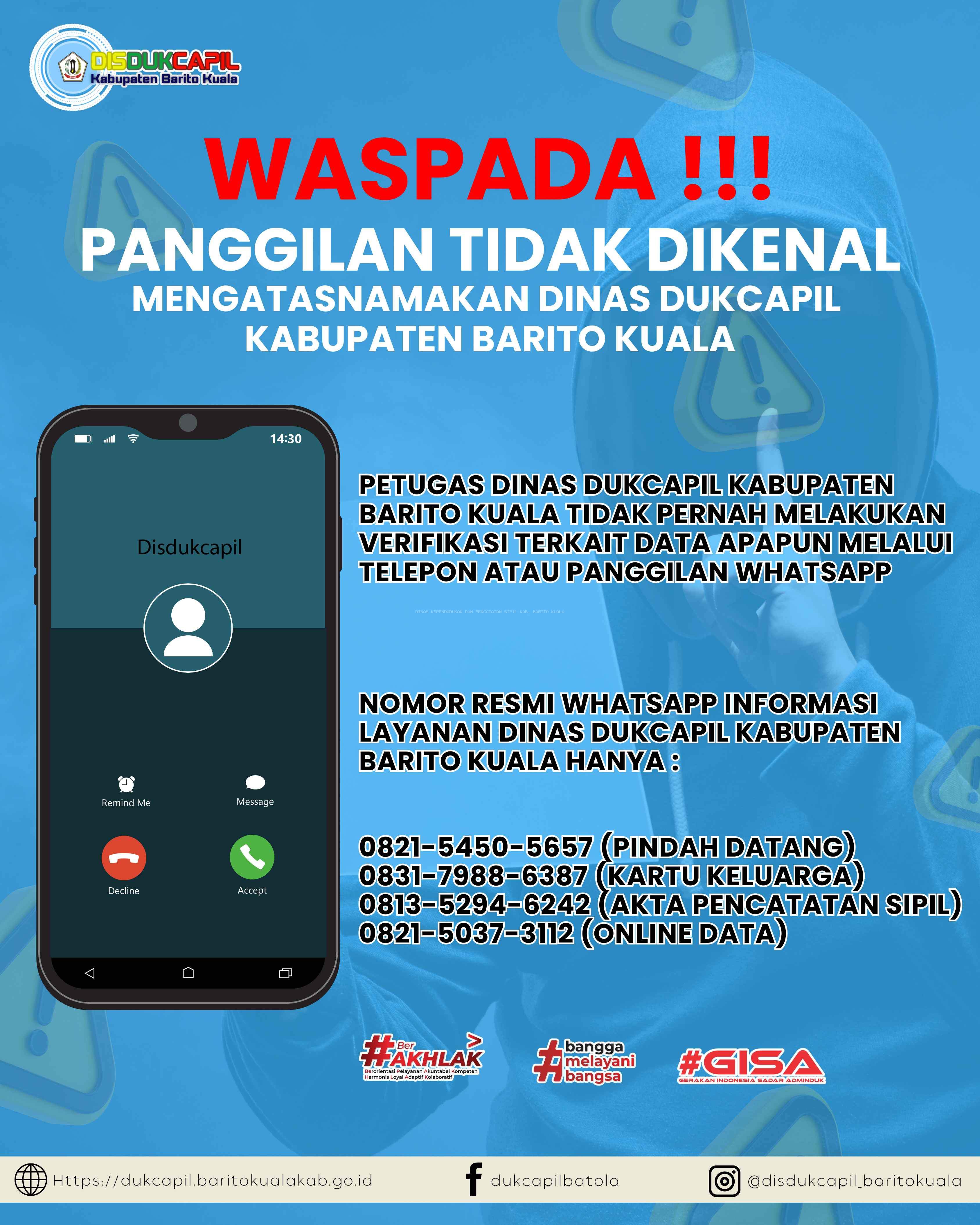WASPASADA PENIPUAN DENGAN MODUS PANGGILAN VERIFIKASI DATA KEPENDUDUKAN !!!