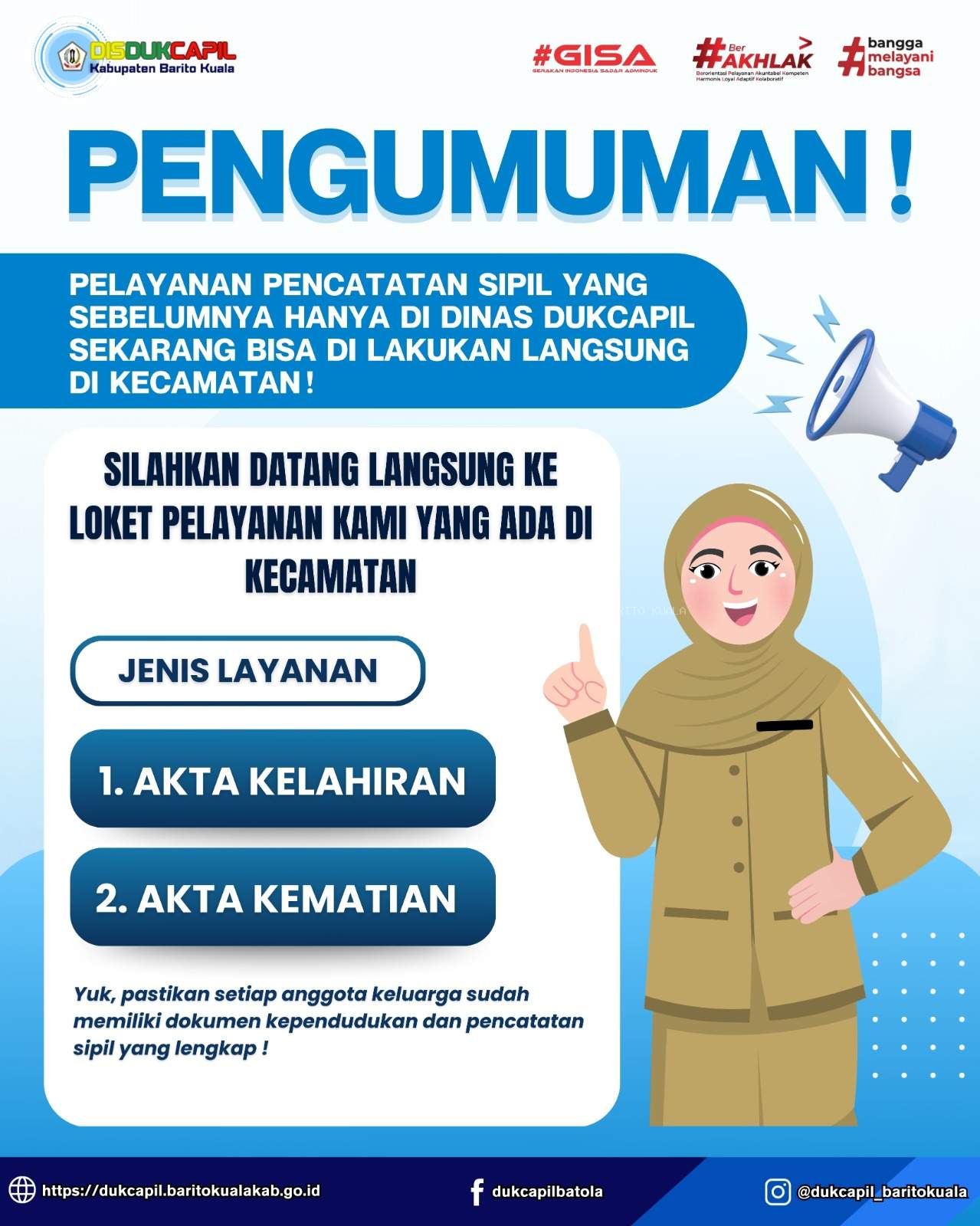 PENGUMUMAN PELAYANAN ADMINISTRASI PENCATATAN SIPIL DI KECAMATAN