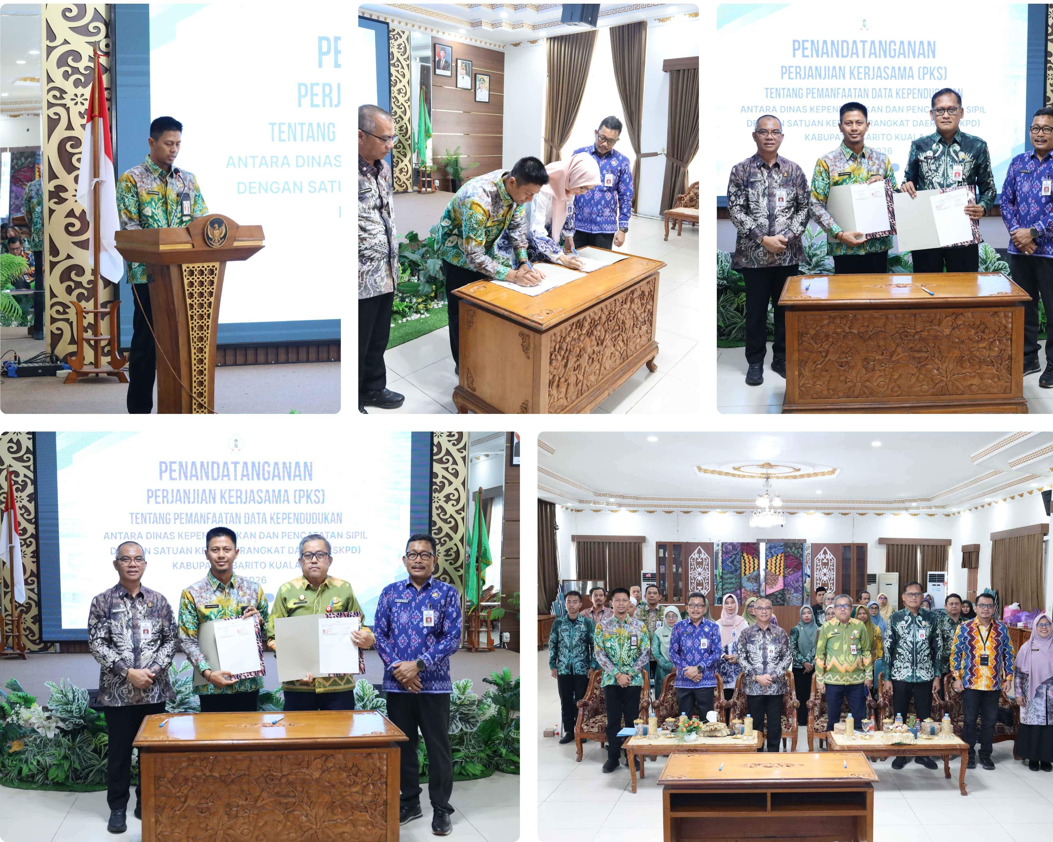 Penandatanganan Perjanjian Kerjasama (PKS) tentang Pemanfaatan Data Kependudukan antara Dinas Dukcapil dan SKPD Kabupaten Barito Kuala Tahun 2026