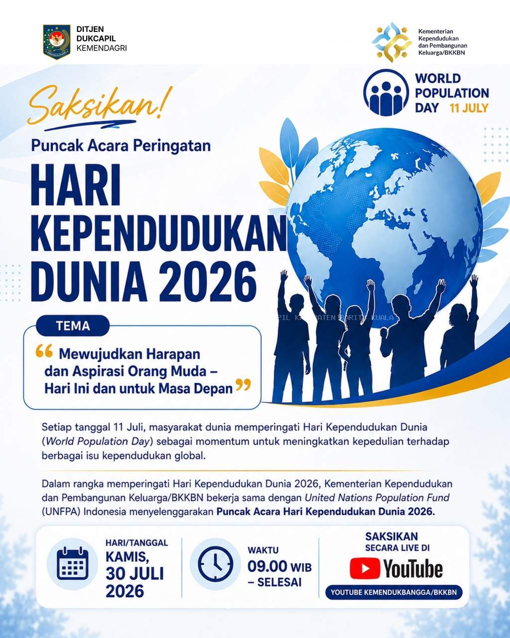 Disdukcapil Barito Kuala Ajak Masyarakat Saksikan Puncak Peringatan Hari Kependudukan Dunia 2026